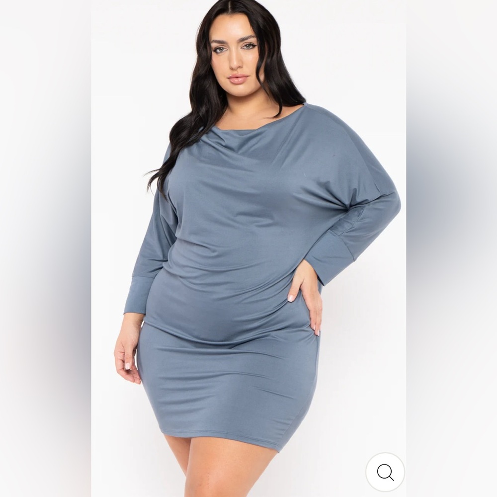 Curvy Sense - PLUS SIZE NOIR COWL NECK DRESS - BLUE